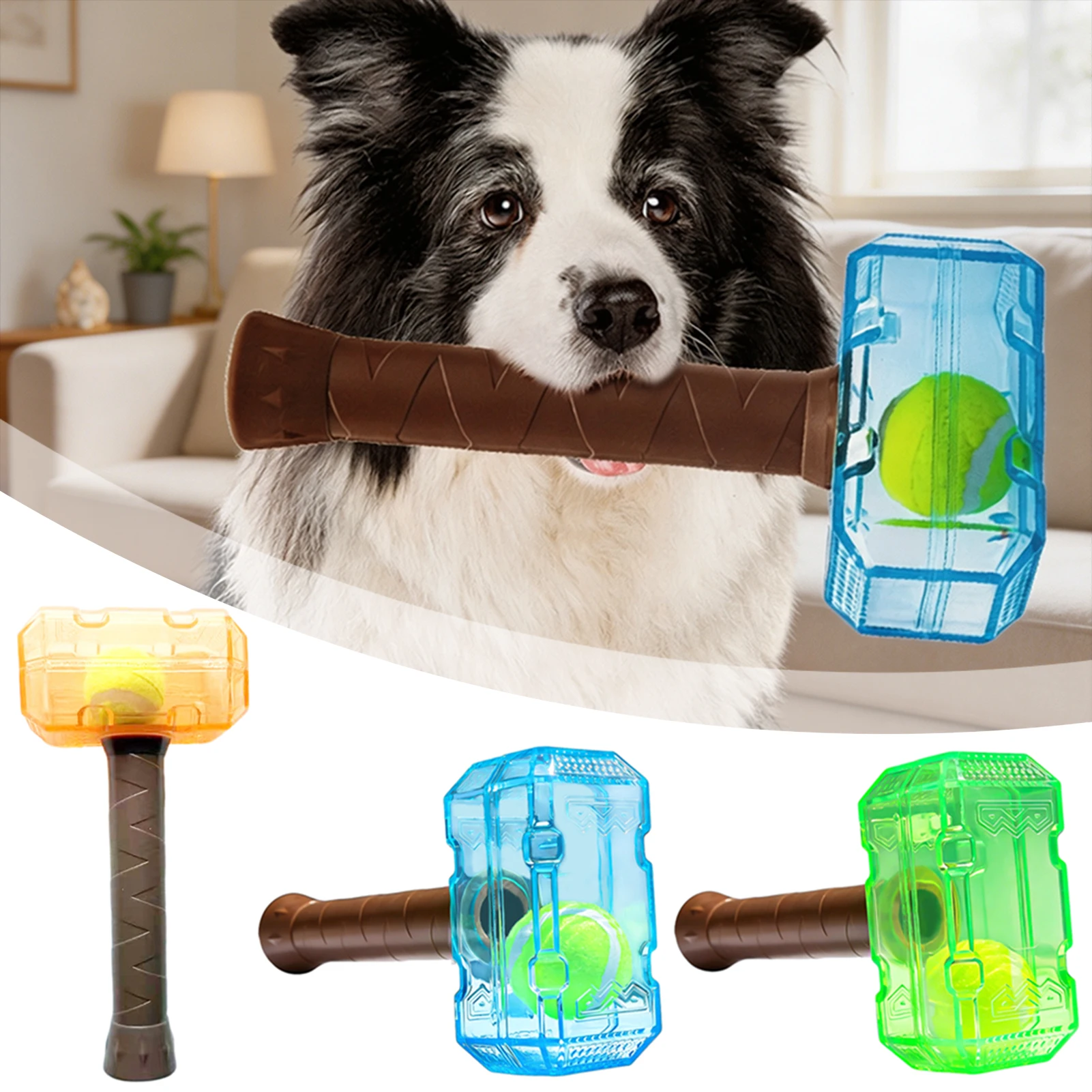 Squeaky Hammer-Dog Toy Tennis Ball in Bottle Interactive Dog-Chew Toys for Medium Large Breeds Dog Christmas Gift Pet Supply