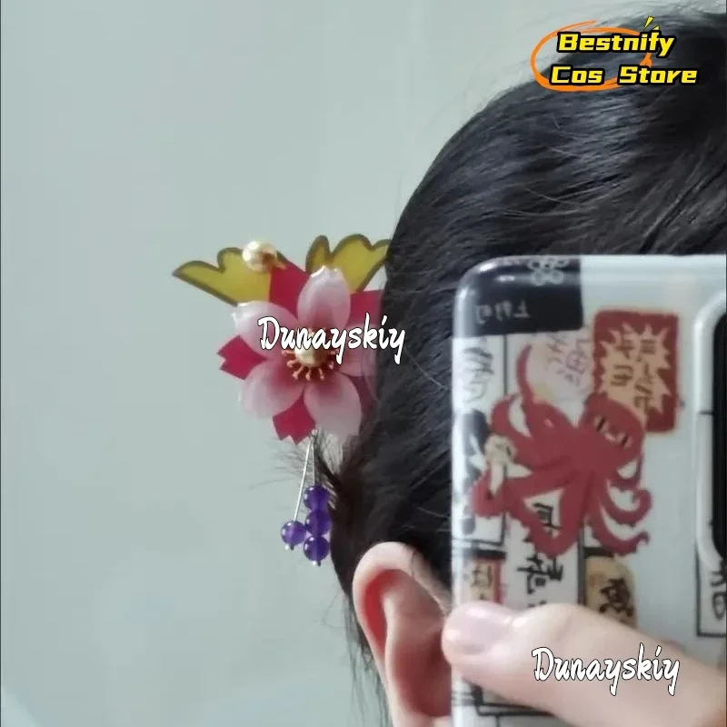 أزياء كوسبلاي أنيمي نانامي التأثيرية عصا شعر خشبية على الطراز الصيني دبوس شعر على شكل زهرة مع شرابة كاميساما لعب الأدوار