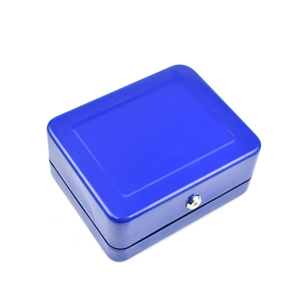 Blue Lightweight Portable Metal Money Box - Cash Safe And Organized Durable Small Cash Box Easy To