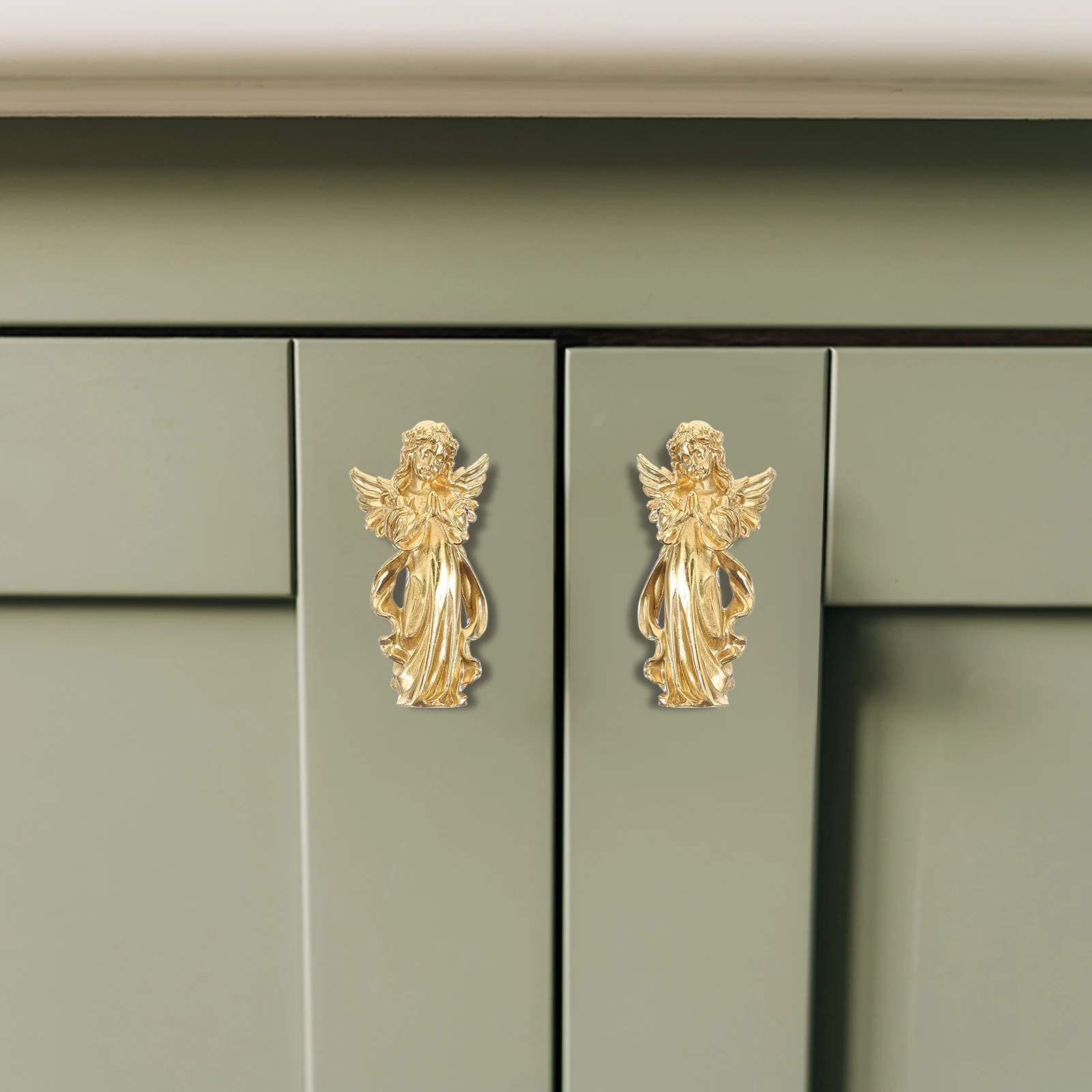 

Retro Brass Drawer Pull Handle Gold Cabinet Furniture Knobs Elegant Door Wardrobe Hardware Small Angel Design Metal
