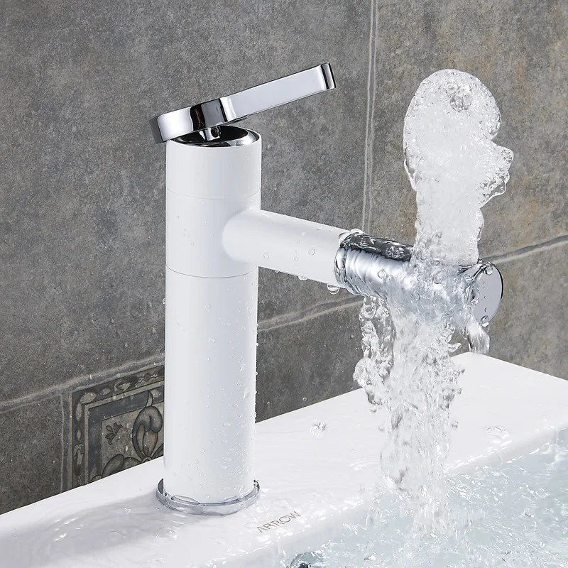 

Chrome White Bathroom Faucet Basink Sink Faucet Deck Mounted Rotating Spout Bathroom sink Mixer Taps Single Handle Tap