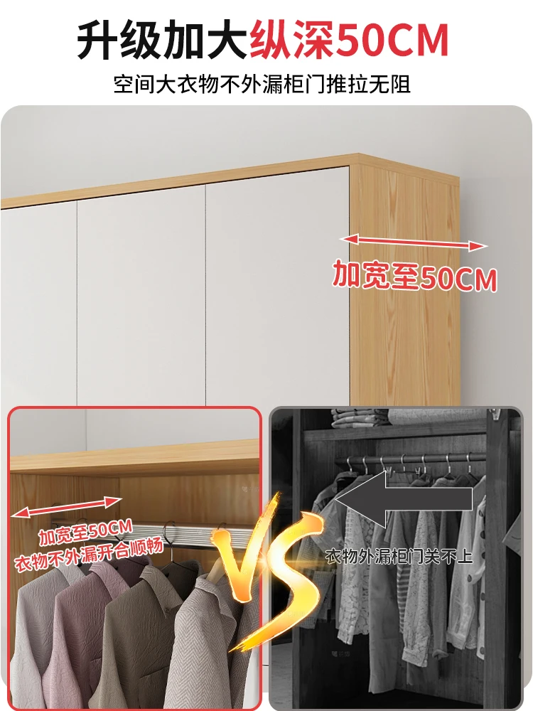 Wardrobe bedroom modern simple household solid wood installation-free rental housing simple assembly small apartment cabinet