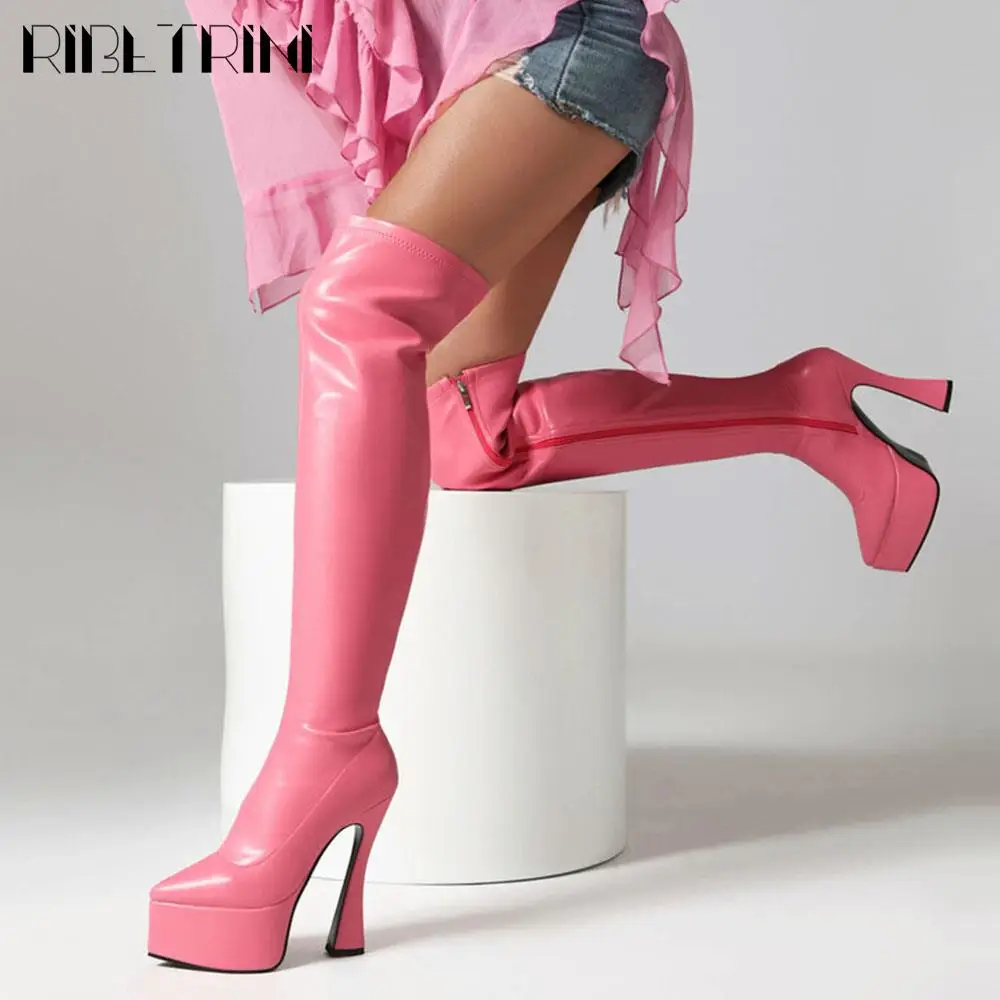 

Women Motorcycle Boots Over The Knee High Platform Shoes High Heeled Trendy Sexy Luxury Mature Elegant Brand New Winter Boots