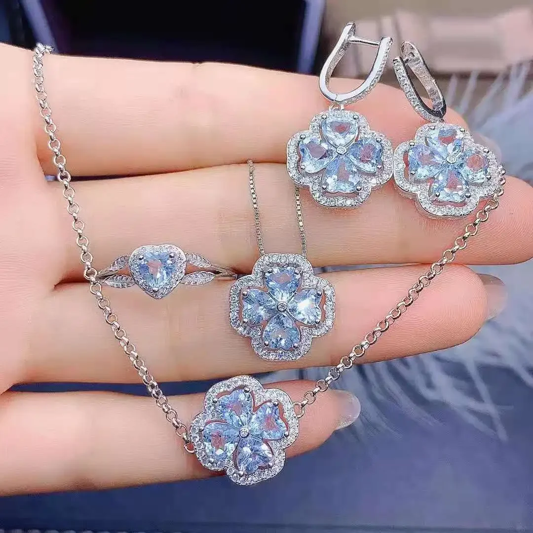 

Натуральный топаз, серьги Lucky Clover, кольцо, кулон, ожерелье, комплект S925, серебряные ювелирные изделия высокой моды для женщин