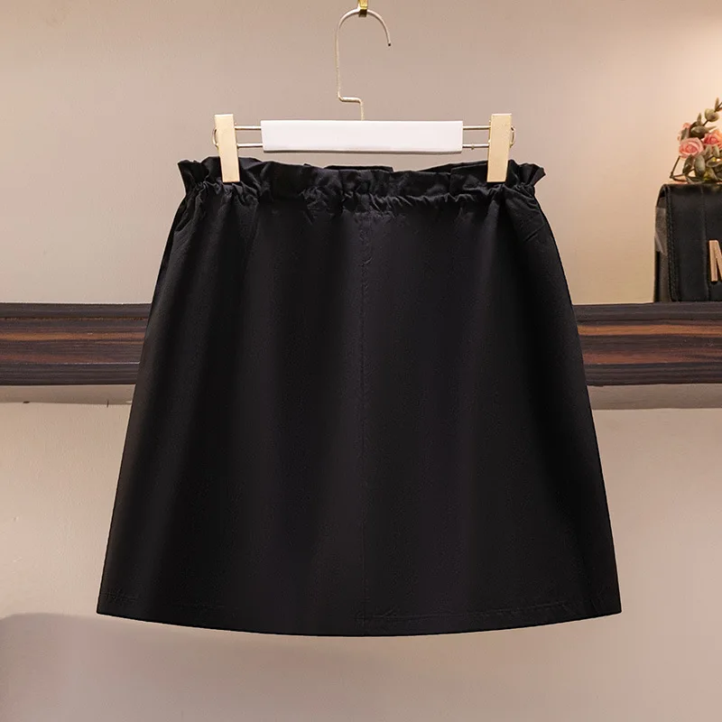 New 2022 Summer Plus Size Skirt For Women Large Size A-line Black Khaki Pocket Cotton Mini Skirts 3XL 4XL 5XL 6XL 7XL