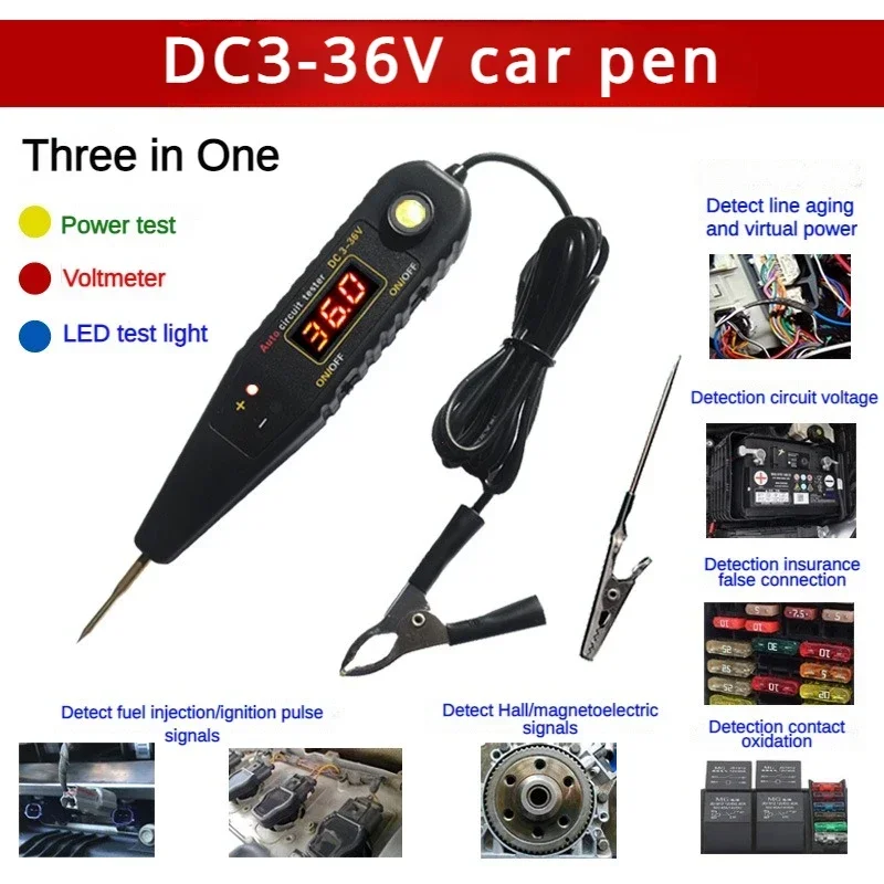 DC 0-36V Auto Circuit Tester Vehicle Pulse Sensor Signal LED Light Testing Pen Probe Car Power Voltmeter LED Diagnostic Tool