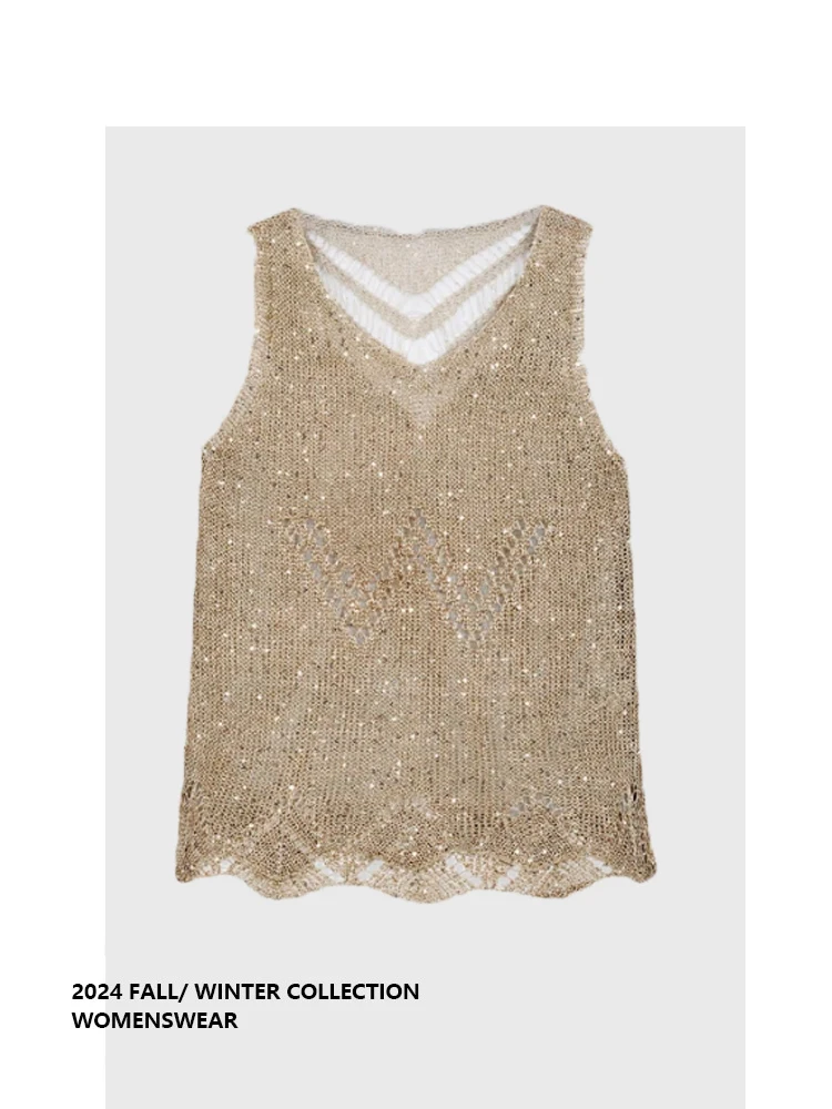 

Forever 2, кленовый сироп Bili Gold Tead, полые вязаные накидки с блестками, универсальный элитный жилет, женский летний тонкий длинный све