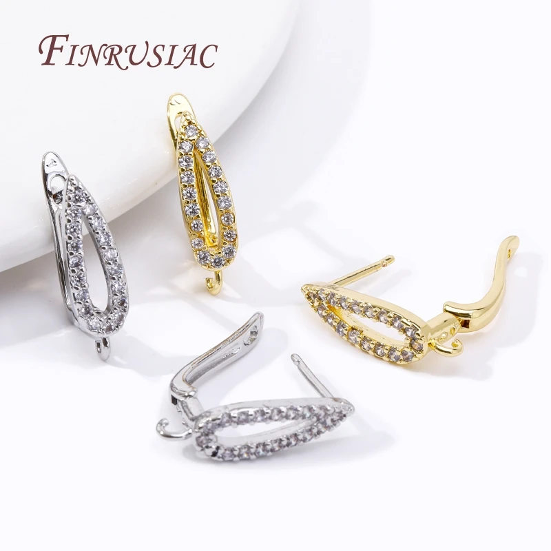DIY Earring Making Material 18K Gold Plated Inlay Zircon Earwire Fasteners Basic Earring Hook Clasp Accessories