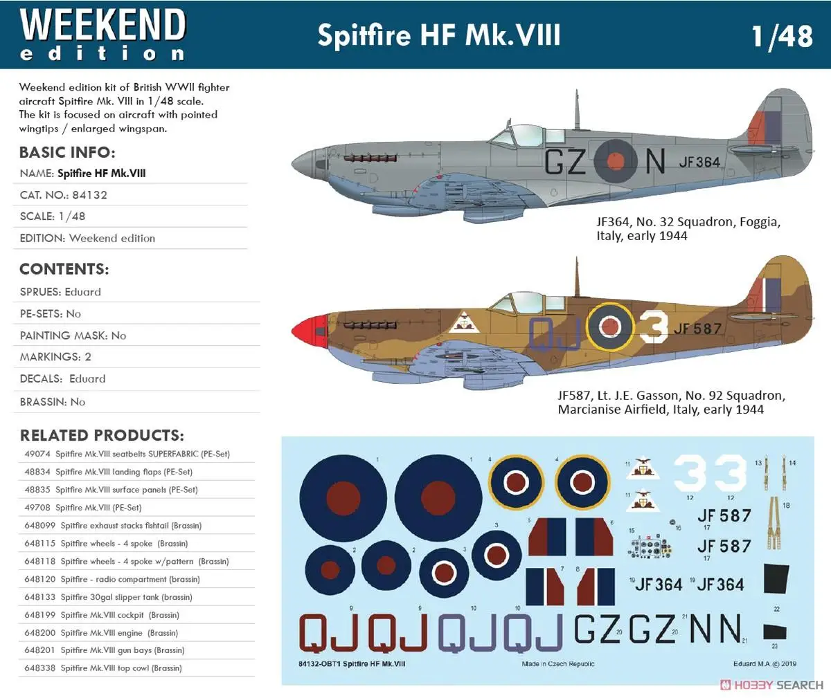 Eduard EDU84132 1/48 Spitfire HF Mk.VIII Weekend Edition Model kit