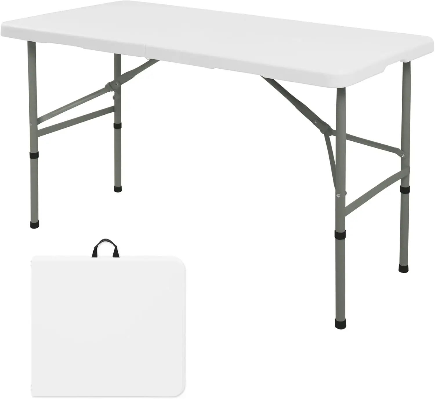

4FT Folding Camping Table, Heavy Duty Plastic Rectangular Outdoor Dining Table with Steel Legs, Fold-in-Half, Carrying Handle, W