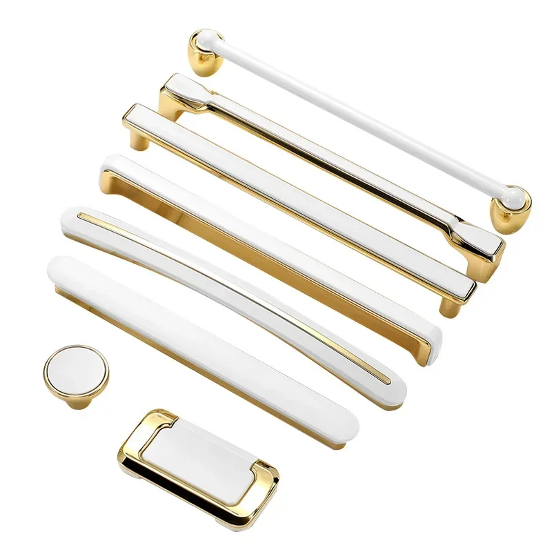 1Pc Gold White Handle Zinc Alloy Creamic Handle Cabinet Knobs Drawer Pulls Kitchen Door Handles for Furniture