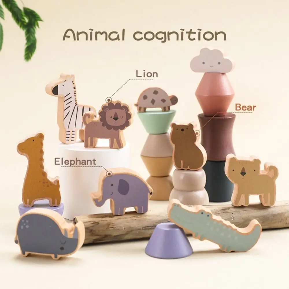 モンテッソーリ木製動物ブロックセットシミュレーションインタラクティブ動物モデルバランスおもちゃパズル手芸