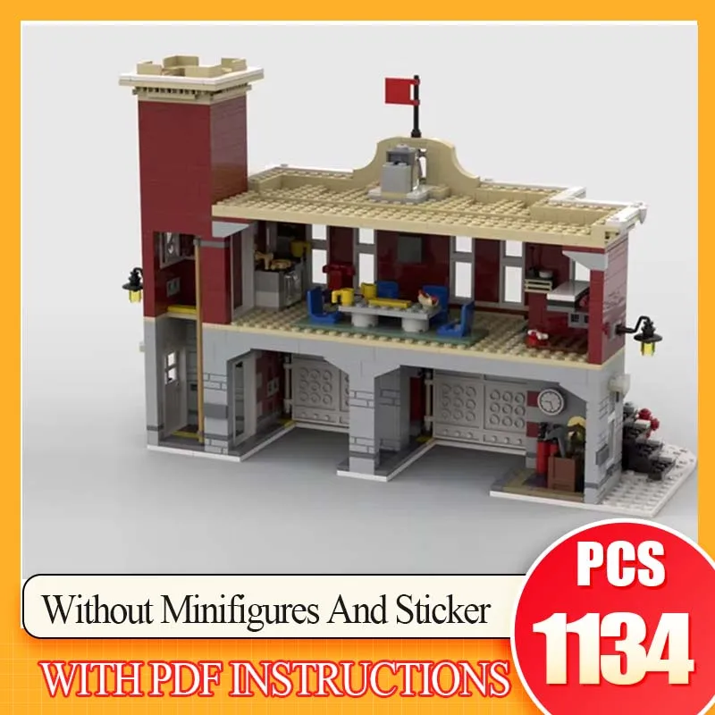 

Technical Bricks Street View Model Winter Fire Station DIY Assembly Construction Moc Building Block Toys For Child Holiday Gift