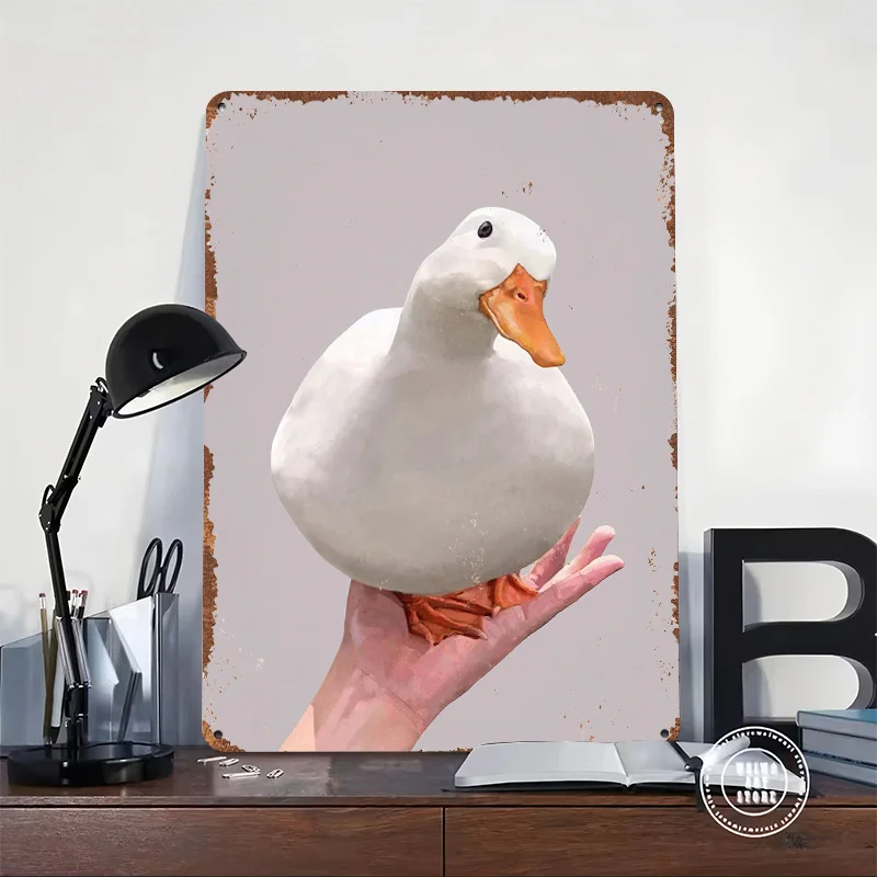 White Duck on Palm Meme Metal Poster Customized Wall Art Retro Vintage Tinplate Signs for Bedroom Decorations Decor Room House
