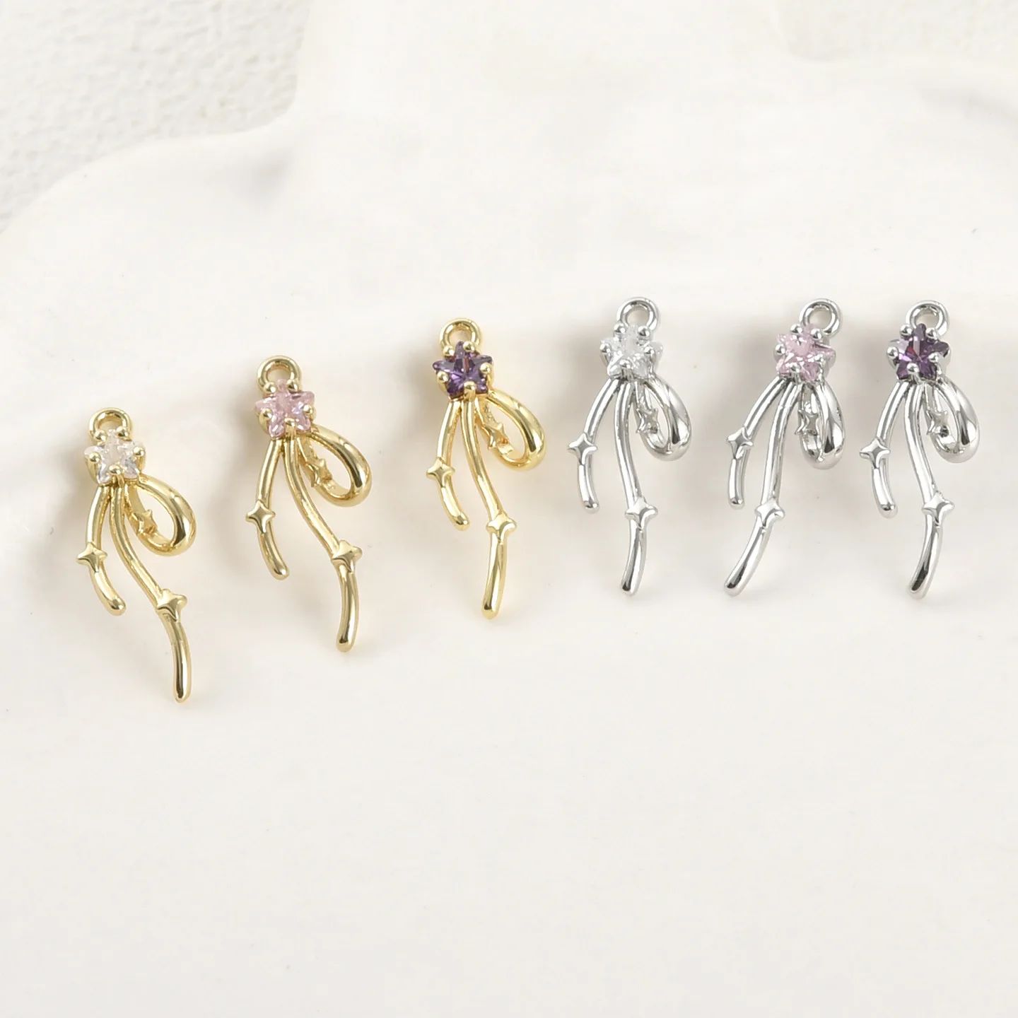 

14k Real Gold Color Preservation Star Bow Streamer Pendant DIY Handmade Bracelet Necklace Earrings Accessories Material