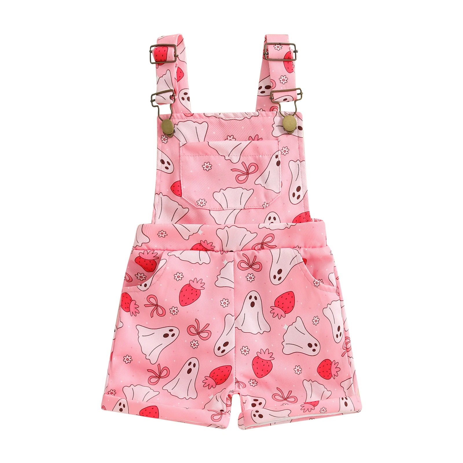 

Toddler Girls Rompers Halloween Clothes Ghost Print Sleeveless Overalls Bodysuits Jumpsuits