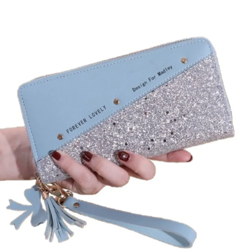 بولي Leather جلد المرأة محفظة طويلة شرابة قلادة اللون التباين امرأة مخلب المحفظة تخزين الكورية نمط مربع حافظة للبطاقات الإناث