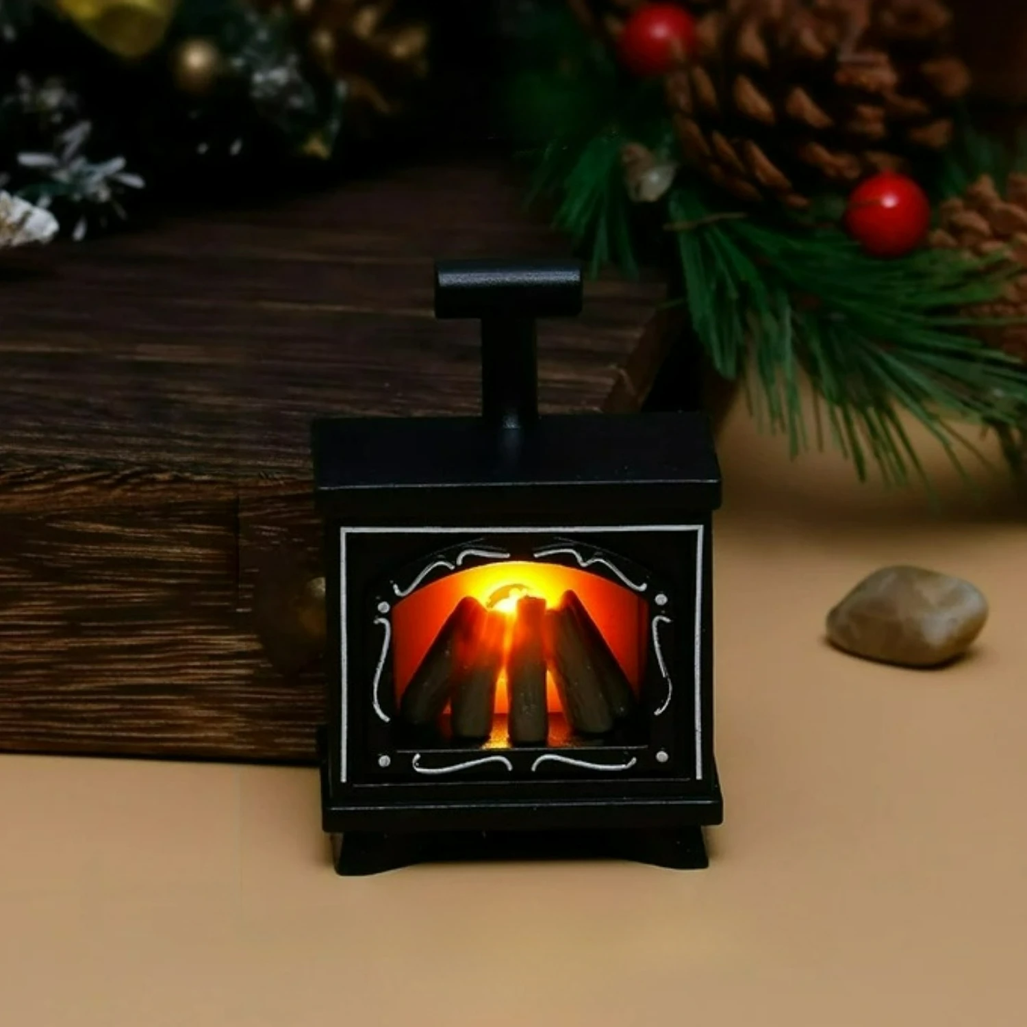 LED Casa delle bambole Mini Camino Stufa luminosa Modello Mobili per la casa Cucina Scena di vita Decorazione Giocattoli Camera da letto Comodino Luce notturna