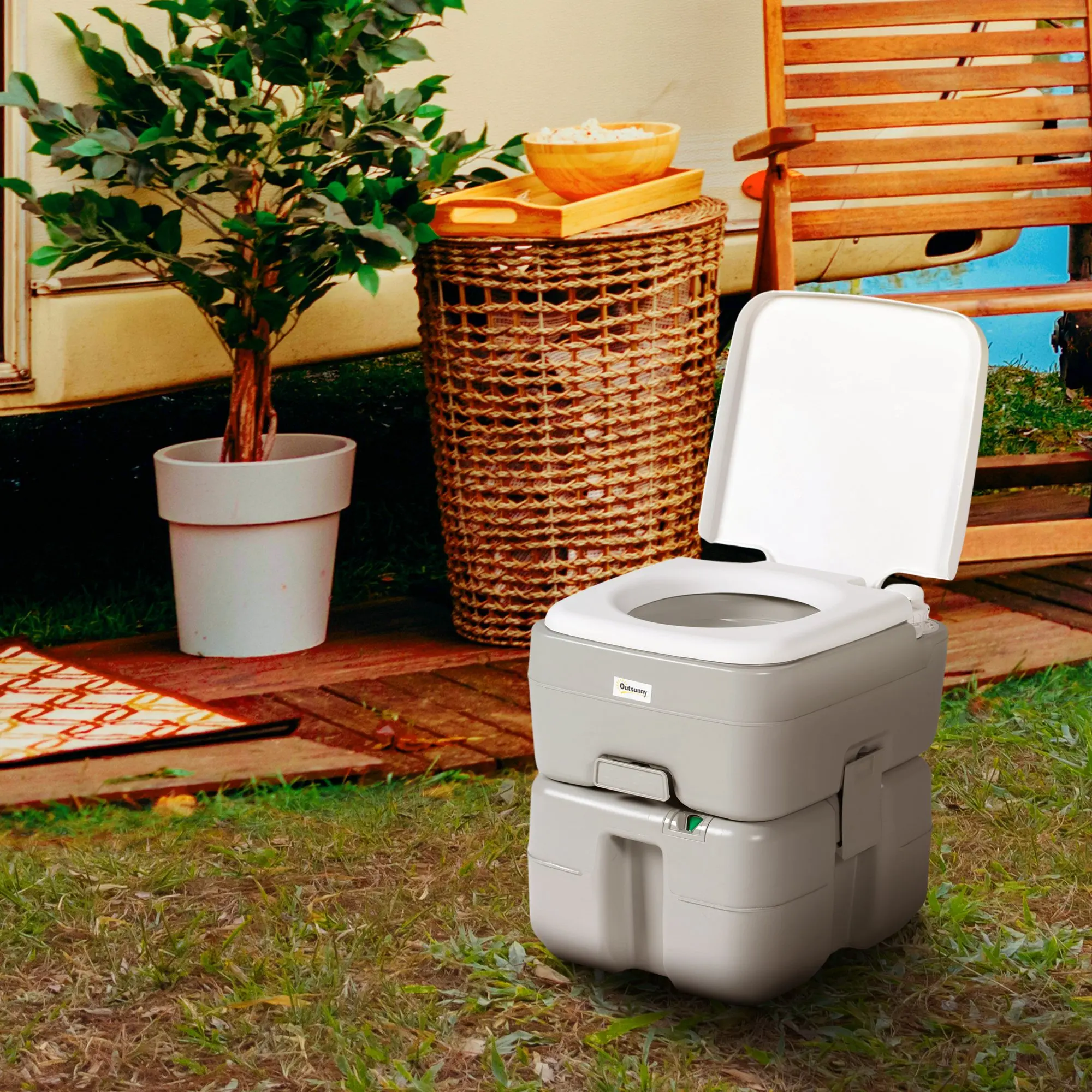 Outsunny Inodoro Portátil 20L con Indicador de Nivel 33x40x43 cm Gris