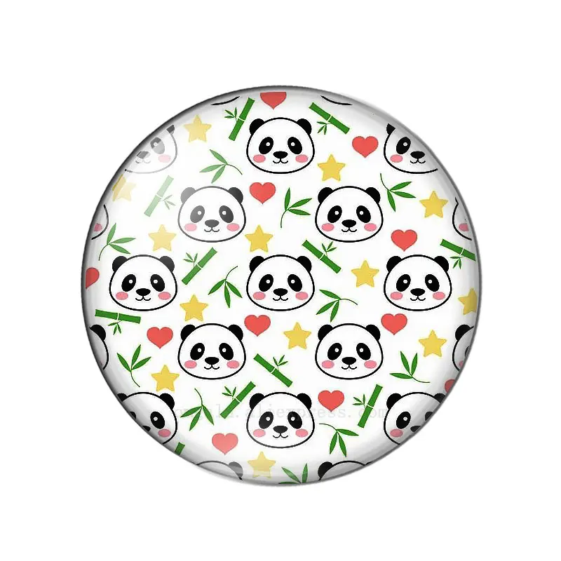 Cartoon Cute Panda Animal Pattern 10/12/14/16/18/20/25mm Handmade Photo Glass Cabochons Pattern Domed Jewelry Making Accessories