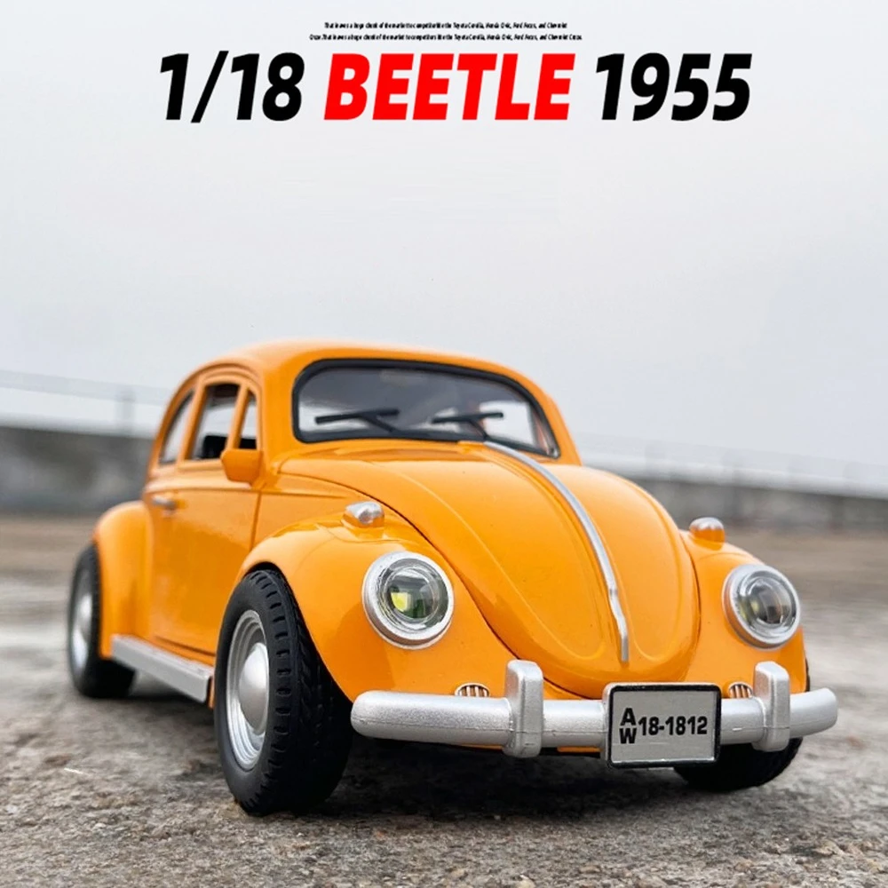 

1:18 Beetle 1995, игрушечный автомобиль, миниатюрная модель дверей, открывающиеся со звуком, светом, откатной металлический корпус, резиновая шина, автомобиль, детские игрушки