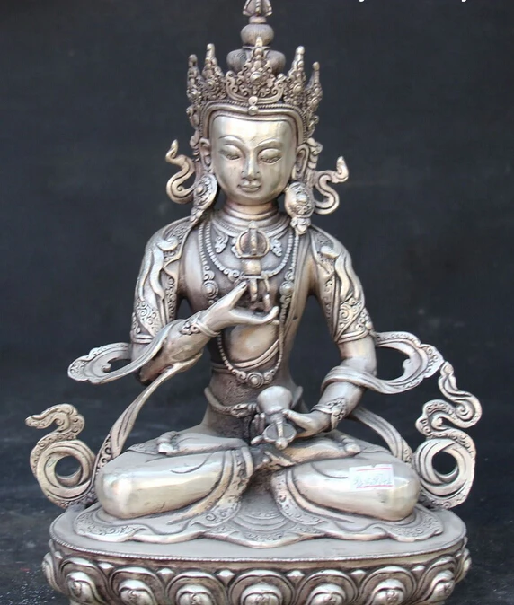 

decoration bronze factory outlets Tibet Silver 12" Tibet Buddhism Silver Seat Vajradhara Vajrabhairava Goddess Buddha Statue