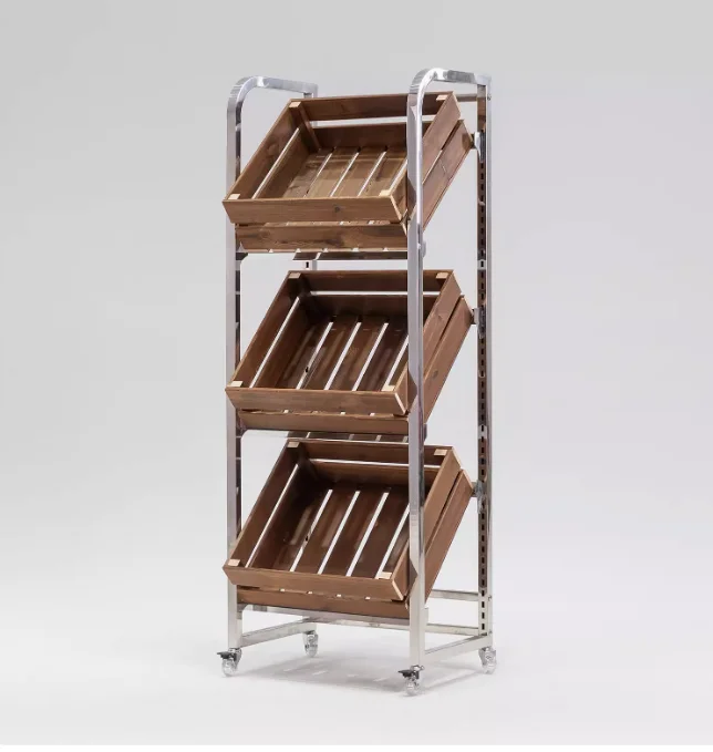 

Stainless steel storage display rack Convenience store fruit shelves solid wood frame red wine display rack