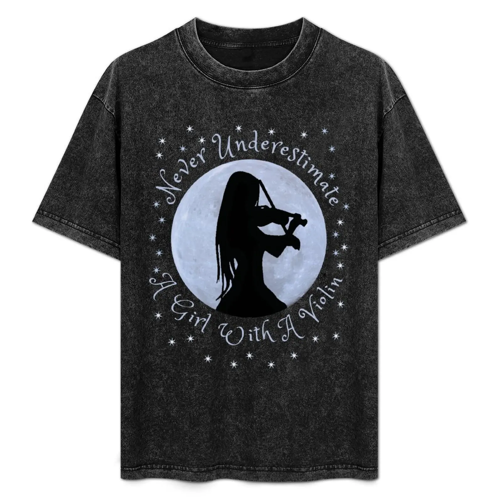 Never Underestimate a Girl with a Violin with Blue Moon and Stars T-Shirt oversized mens designer t shirt