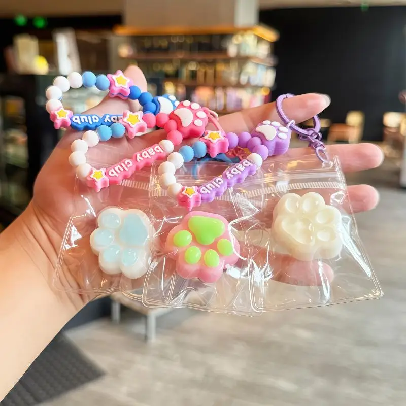 Cat Claw Stress Relief Squeeze Toy Ice Transparent Mini Keychain Cute Soft Pinch Toy for Bag Decor Kids Small Gift