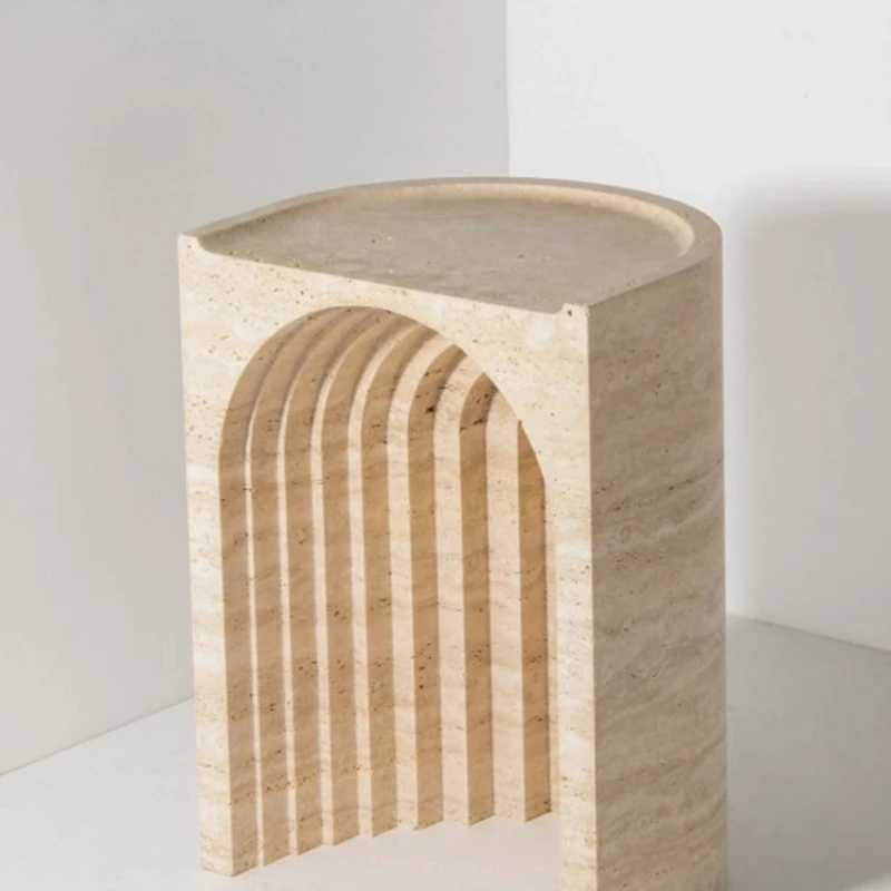 

wabi-**** wind natural travertine edge, designer creative carving marble sofa side table small apartment bedside table