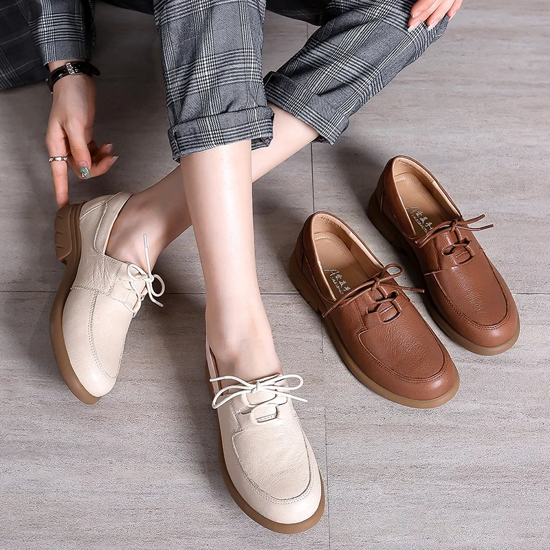 Big Head Small Leather Shoes Women Spring Deep Mouth Single Shoes INS Shoes British Leather Casual Shoes