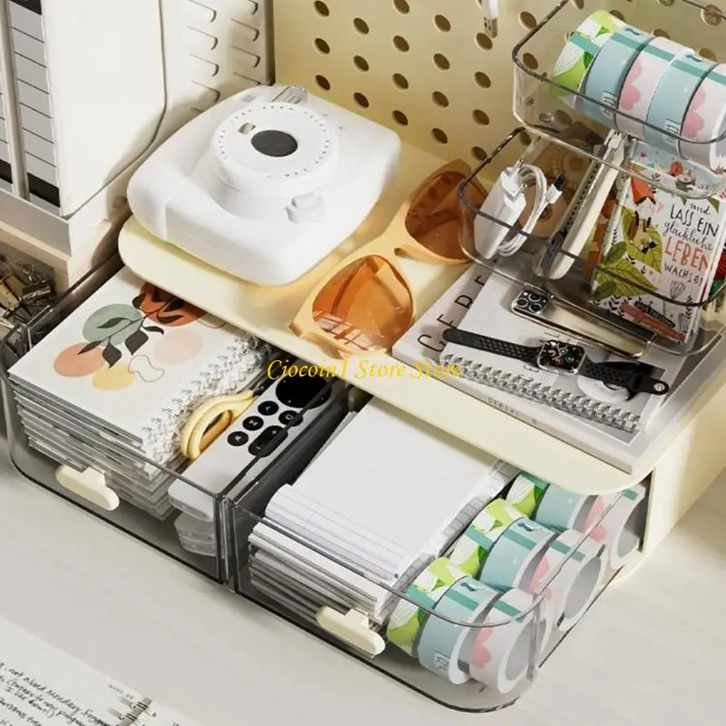 A3PC Multifunctional Desk Organizers with 2 Drawer Space Saving Pegboard Shelf Office Desk Organizers and Storage Accessories
