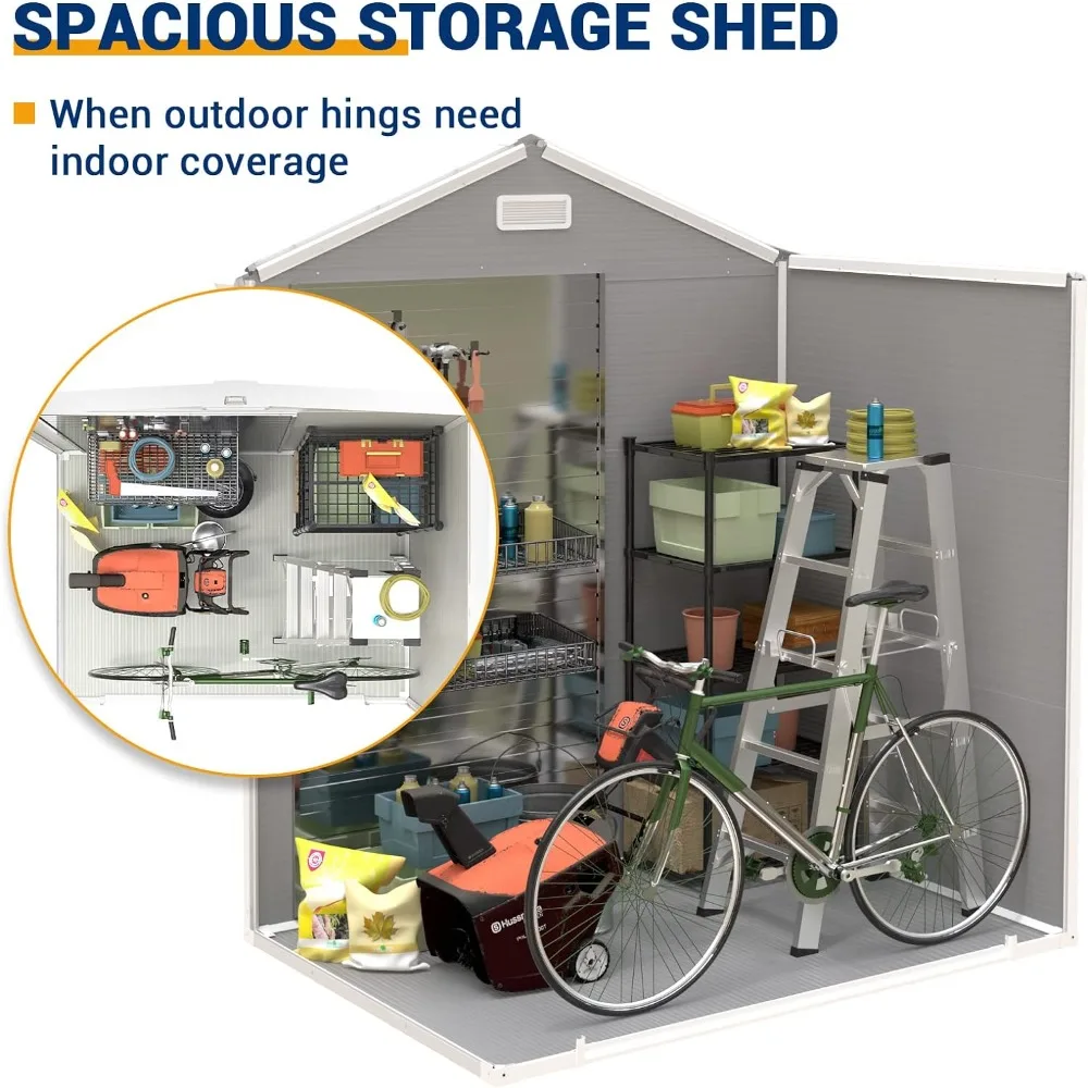 Outdoor Resin Storage Shed 6x4.5 FT, Plastic Garden Shed for Bike, Garbage Can, Tool, Outside Sheds & Outdoor Storage