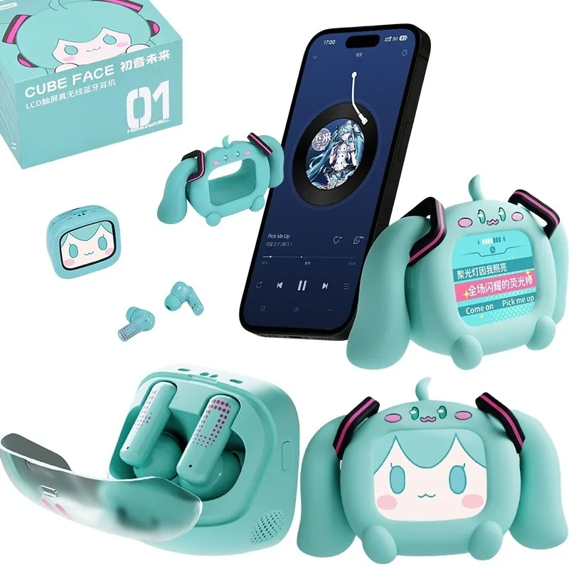 

Hatsune Miku Male Female Wireless Bluetooth Earphones with Display Screen Anime Children's Cute Wireles Bluetooth Earphones Gift