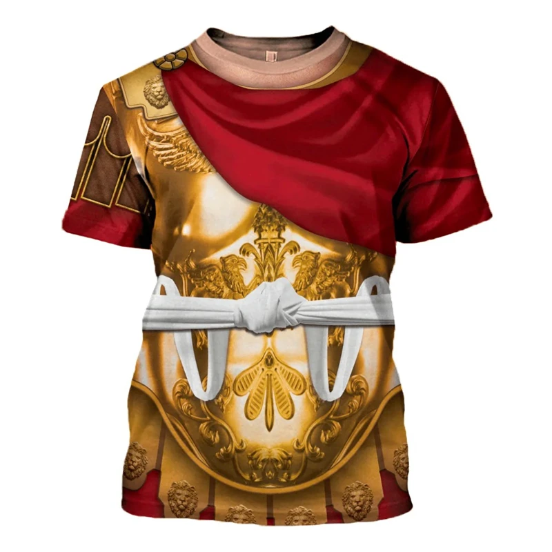 Medieval Holy Roman Empire Knight Cosplay 3D Graphic T Shirts For Men Clothes Casual Short Sleeve Tops Vintage Streetwear Tees