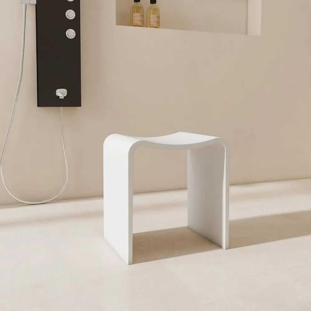 

Shower Stool with 400 lb Capacity, Waterproof Stone Resin Seat, Matte White Finish