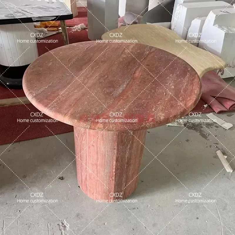 Natural Red Travertine Round Dining Table Simple Modern Light Luxury Negotiation Table for Hotel Meeting Room Restaurant