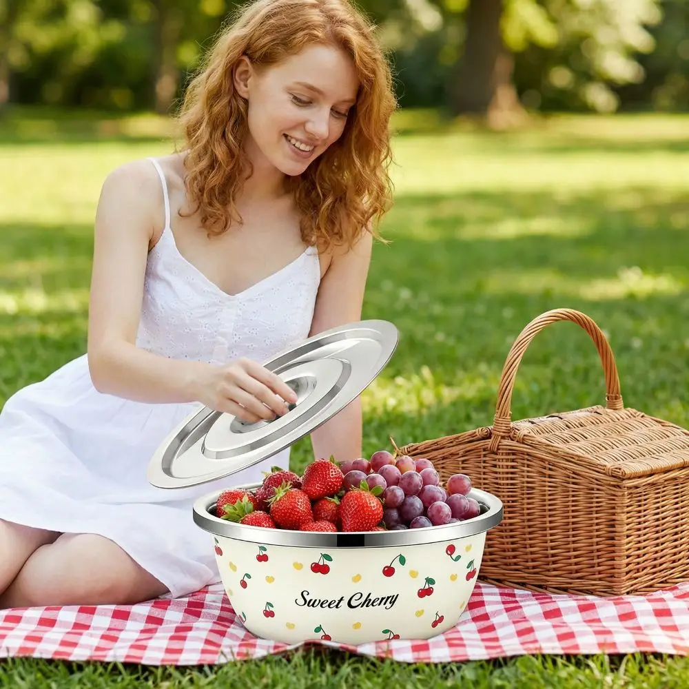 

Stainless Steel Mixing Bowls with Lids Nesting Large Capacity Salad Bowl Set Durable Household Lard Strainer Kitchen Cooking