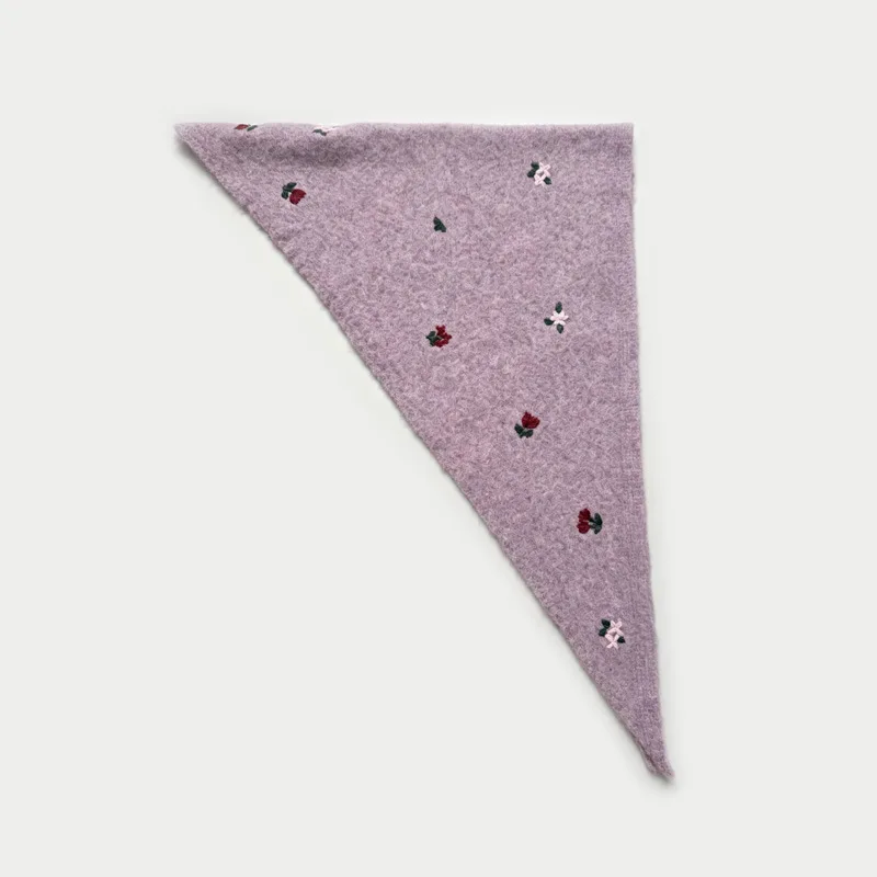 Original Niche handbestickter Wollmischschal mit Rosenblumenmuster für Damen, herbst- und wintergeeignet, gestrickter warmer Schal. – Detail 5