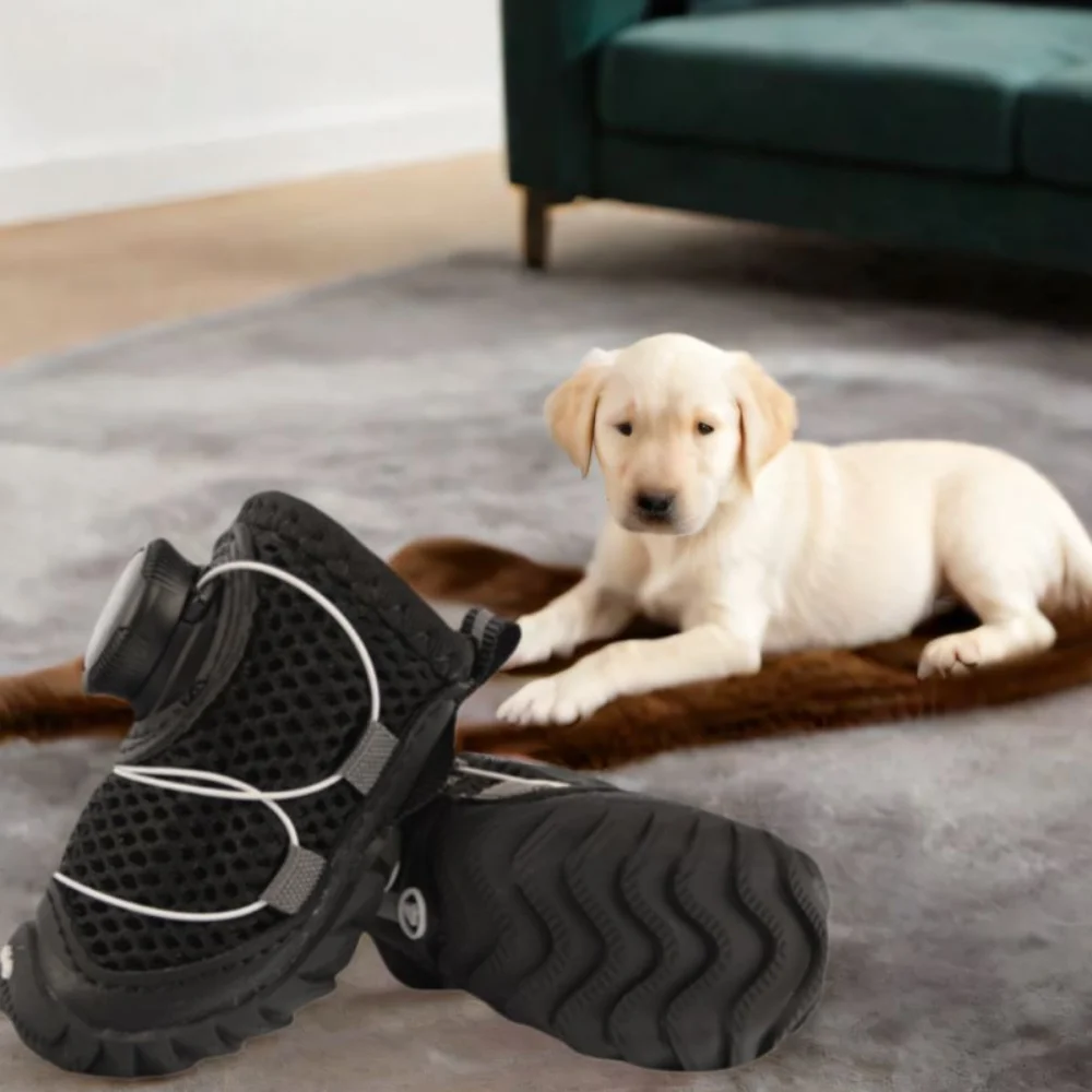 4pcs/set Protecting Breathable Dog Mesh Shoes Reflective Anti-slip Pet Boots Adjustable Thin Dog Sneakers Outdoor Walking