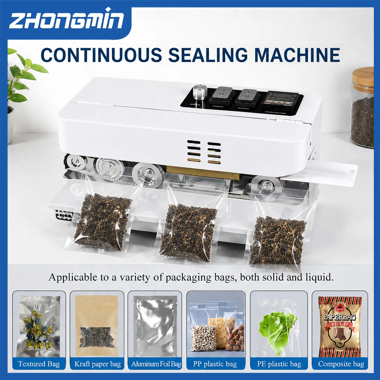 ZM-FRC-510 Commercial Heat Sealing Machine Continuous Band Horizontal Plastic Bag Film Sealer Automatic Electric Sealer Machine