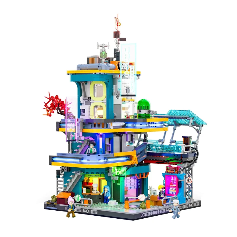 IN STOCK MOC Idea Street View Construction Neon City Building Blocks Model Neon Oasis Bricks Toys for Children Birthday Gift Set