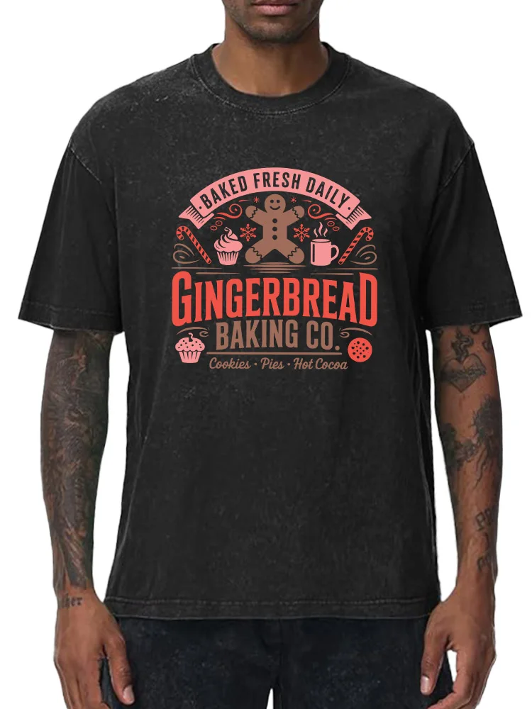 

Four Santa Clauses Men's Oversized Washed Graphic T-Shirt Christmas Print Streetwear Tee Vintage Casual Top