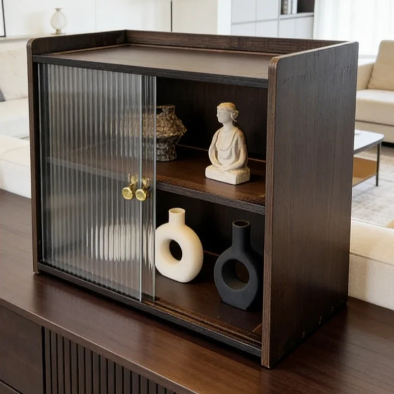 Premium Desktop Storage Rack, No Punching Cup Holder Ornament With Sliding Door, Living Room Finishing Dust Locker Factory