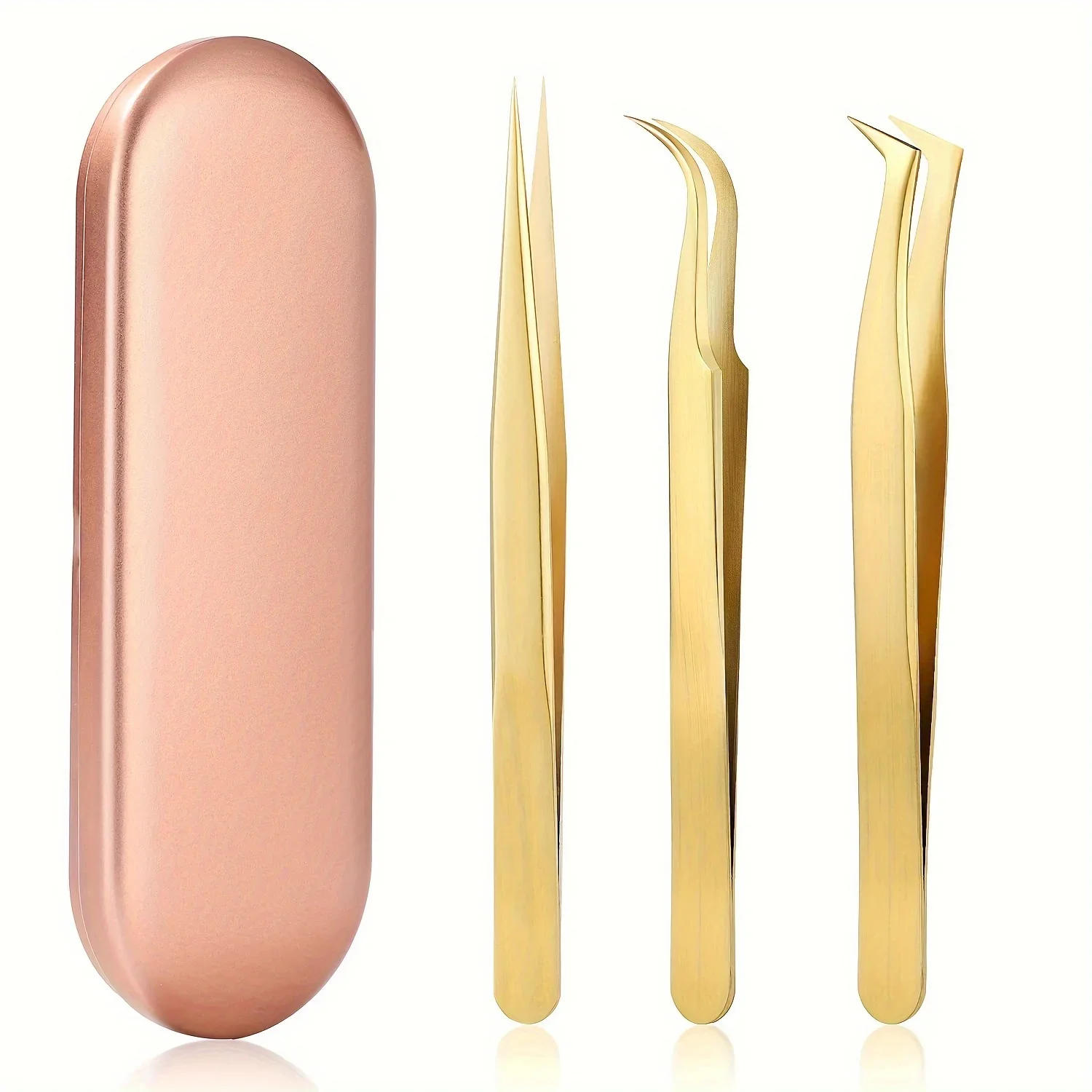 مجموعة ملاقط الرموش عالية الدقة - تتضمن 3 ملاقط رموش من الفولاذ المقاوم للصدأ لوصلات الرموش الكلاسيكية الفردية وحجمها