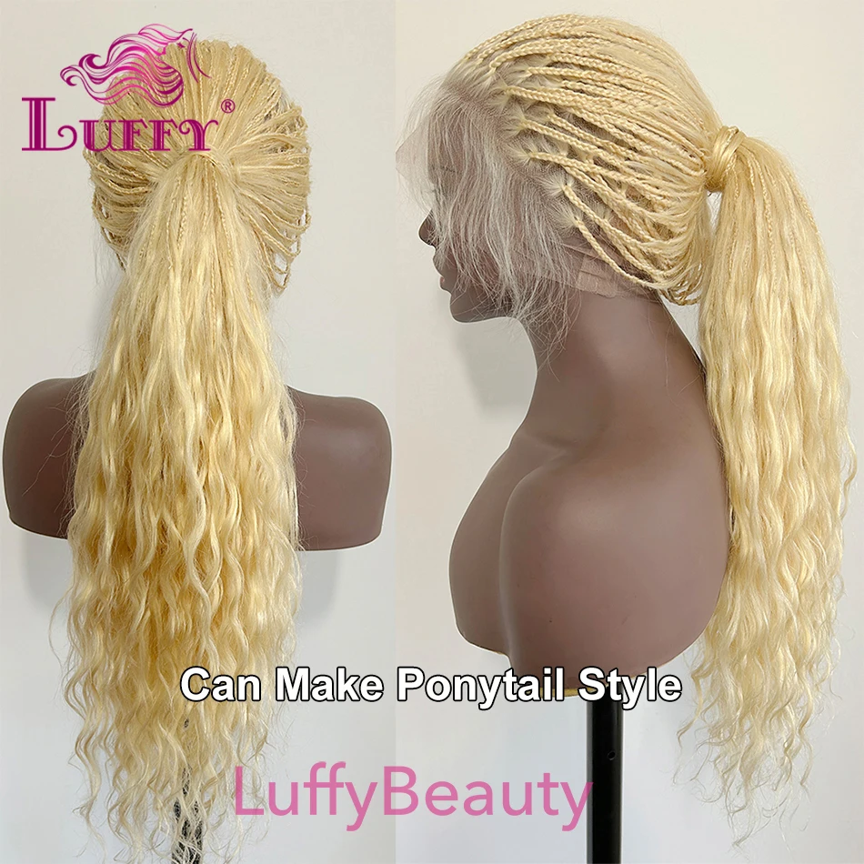 Boho Box Braids Wigs #613 Blonde Full Lace Wig 100% Human Hair 300Density Knotless Pre Plucked With Baby Hair Glueless Wigs