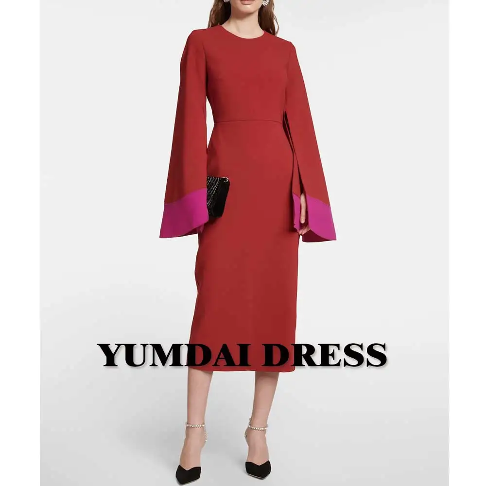 

YUMDI Red Shawl Sleeve Evening Gown Ladies Special Occasion Ball Dress Pink Matching Wedding Salon Party Dress 2023 Long Sleeve