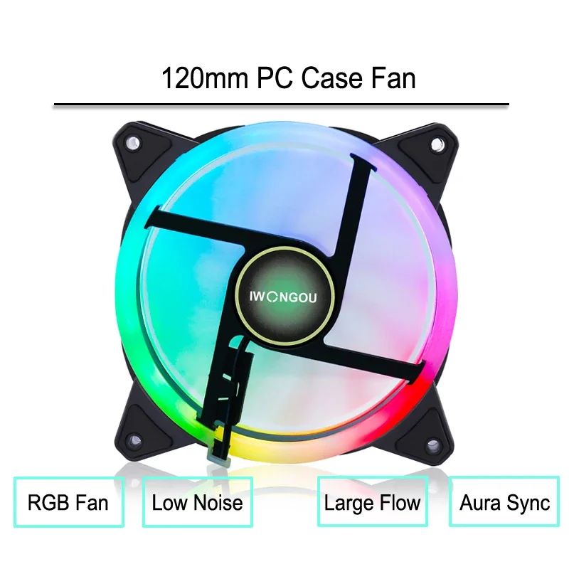 IWONGOU 120mm PC Computer Case Fan Cooling Cooler 6PIN RGB Led 12cm Mute Ventilador 5V DC ARGB Fans Adjust Speed Aura Sync