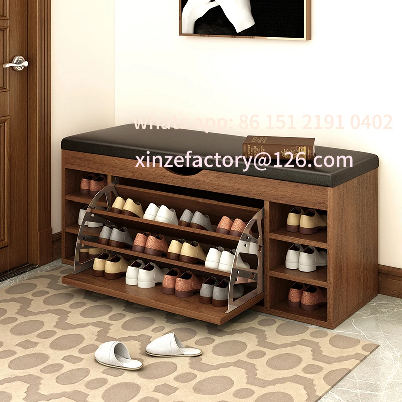 Customizable Tipping Bucket Shoe Change Stool Home Door Shoe Cabinet Seated Shoe Stool Walnut Door Rack Light Luxury Ho