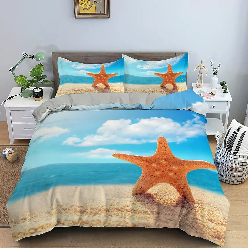 

Starfish Conch Beach Pattern Comfortable Duvet Quilt Cover Pillowcase Bedding Set Children Bedroom Decoration Home Textile